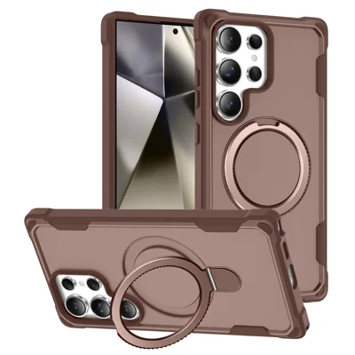 For Samsung Galaxy S24 Ultra Magnetic Case Kickstand TPU + PC Shockproof Phone Back Cover - Gold