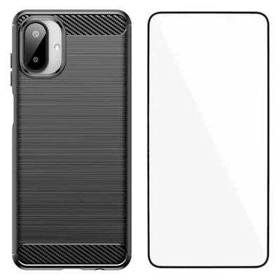 WANLONFENG For Samsung Galaxy A08 4G / A07 4G Case with Screen Film  LS Series Big Lens Hole Brushed Texture TPU Phone Cover - Black