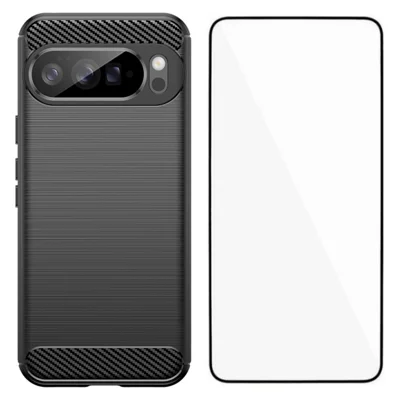 WANLONFENG For Google Pixel 10 Pro XL Case with Tempered Glass  LS Series Brushed Texture TPU Phone Cover - Black