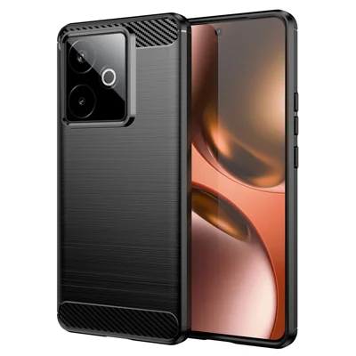 For Realme GT 7 5G / 7T 5G Case Protective Phone Cover Carbon Fiber Texture Brushed - Black