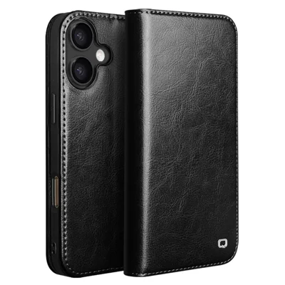 QIALINO Voor iPhone 17 Hoesje Portemonnee Stand Echt Rundleer Telefoonhoes - Zwart