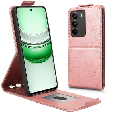 For Realme C71 4G Stand Case Magnetic Clasp Vertical Flip Leather Phone Cover with Card Holder - Rose Gold