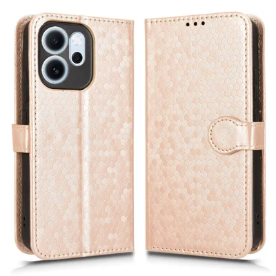 Portemonnee hoesje voor Oppo Reno14 F 5G met stippenpatroon, in druk, PU leer telefoonhoesje met polsbandje - Roze goud