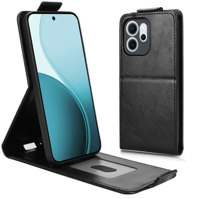 غطاء واقٍ لهاتف Oppo Reno14 F 5G بتصميم قابل للطي رأسيًا مع إغلاق مغناطيسي وحامل وحافظة بطاقة - أسود