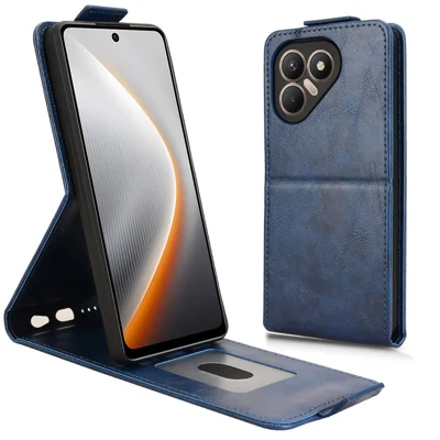 For TECNO Pova 7 4G Stand Case Magnetic Clasp Vertical Flip Leather Phone Cover with Card Holder - Dark Blue