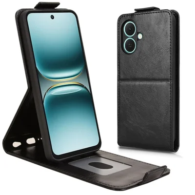 For TECNO Spark Go 2 4G Stand Case Magnetic Clasp Vertical Flip Leather Phone Cover with Card Holder - Black