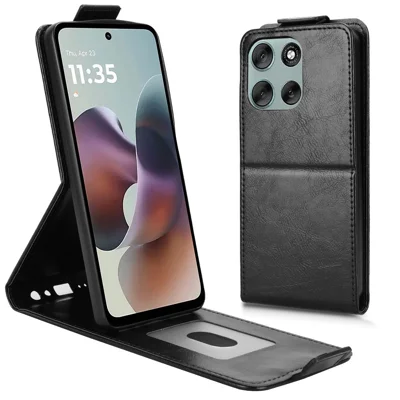 For Motorola Moto G56 5G Stand Case Magnetic Clasp Vertical Flip Leather Phone Cover with Card Holder - Black