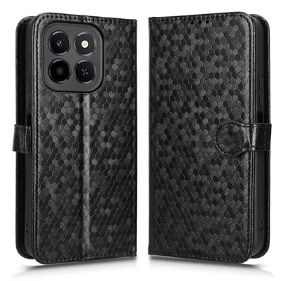 Portemonnee hoesje met stippenpatroon voor Honor X6c 4G, PU leer telefoonhoesje met polsbandje - Zwart