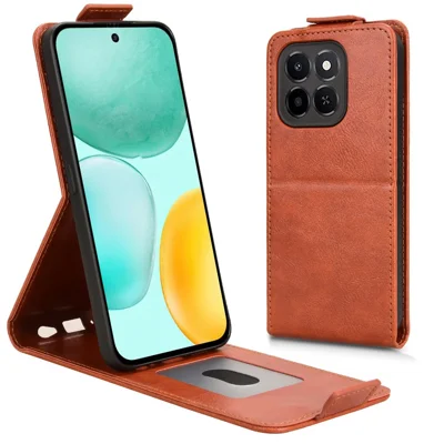 For Honor X6c 4G Stand Case Magnetic Clasp Vertical Flip Leather Phone Cover with Card Holder - Orange