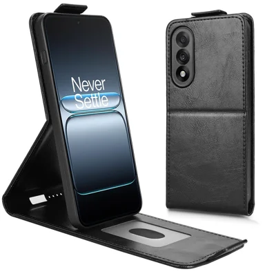 غطاء واقٍ لهاتف OnePlus Nord 5 5G / Ace 5 Ultra 5G بتصميم قلاب عمودي مع حامل ومغناطيس وحافظة بطاقة - أسود