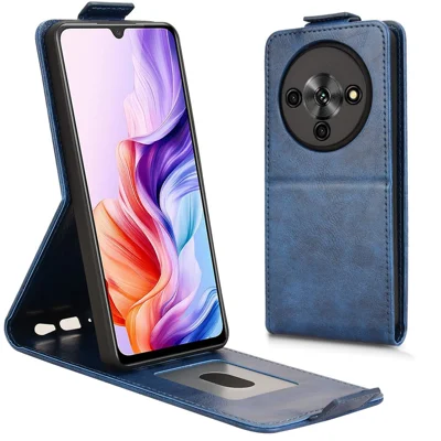 For ZTE Blade A76 5G Stand Case Magnetic Clasp Vertical Flip Leather Phone Cover with Card Holder - Dark Blue