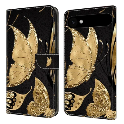For iPhone Air Case Magnetic Clasp 3D Pattern Leather Wallet Phone Cover - Golden Butterfly