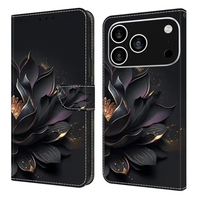 For iPhone 18 Pro Max / 17 Pro Max Case Magnetic Clasp 3D Pattern Leather Wallet Phone Cover - Purple Lotus