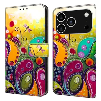 For iPhone 17 Pro Case PU Leather Wallet Phone Cover with Stand - Kleurrijke Bloem