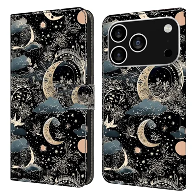 For iPhone 18 Pro Max / 17 Pro Max Case PU Leather Wallet Phone Cover with Stand - Moon