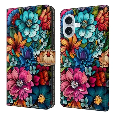 For iPhone 17 Case with Card Slot Pattern Printed TPU + PU Leather Flip Phone Cover - Staphyllum