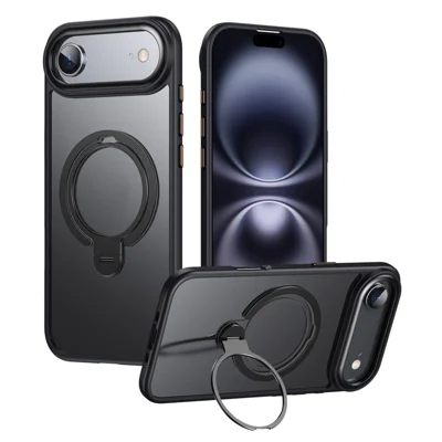 For iPhone Air Phone Case Compatible with MagSafe Kickstand Matte Back Cover - Black