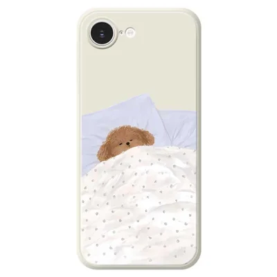 For iPhone 16e Hoesje Schattig Slaapend Hondje Patroon Afdruk Rechte Rand TPU Telefoon Achterkant - Beige