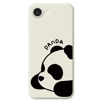 For iPhone 16e Hoesje Schattig Panda Patroon Afdrukken Rechte Rand TPU Telefoon Achterkant - Beige