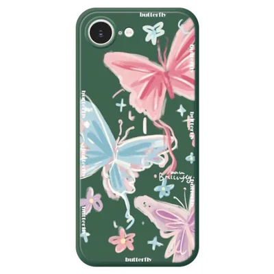 For iPhone 17e / 16e Case Cute 3 Color Butterfly Pattern Printing Straight Edge TPU Phone Back Cover - Green