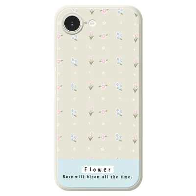 For iPhone 16e Hoesje Schattig Bloemenpatroon Rechte Rand TPU Telefoonhoes - Beige