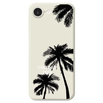 For iPhone 16e Hoesje met Drukknoop van Kokospalm Patroon Rechte Rand TPU Telefoonhoes - Beige