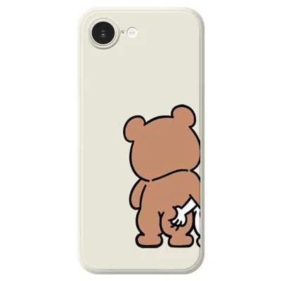 For iPhone 16e Hoesje Knijp Berenkontje Patroon Afdruk Rechte Rand TPU Telefoon Achterkant - Beige