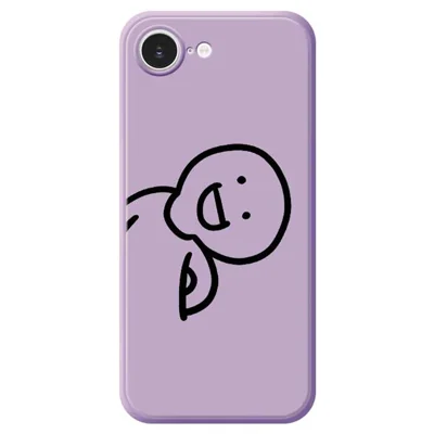 For iPhone 16e Hoesje Schattig Kantelhoofd Patroon Afdruk Rechte Rand TPU Telefoon Achterkant - Paars