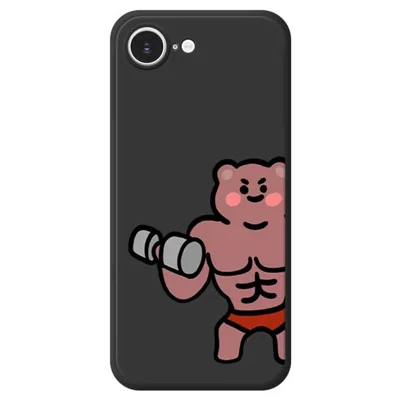 Voor iPhone 16e Hoesje Spierbeer Patroon Afdrukken Rechte Rand TPU Telefoon Achterkant - Zwart