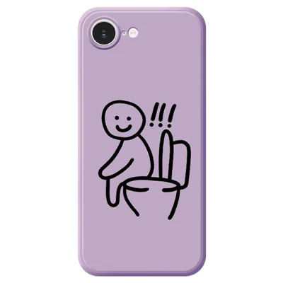 For iPhone 16e Hoesje Zittend op het Toilet Patroonbedrukking Rechte Rand TPU Telefoon Achterkant - Paars