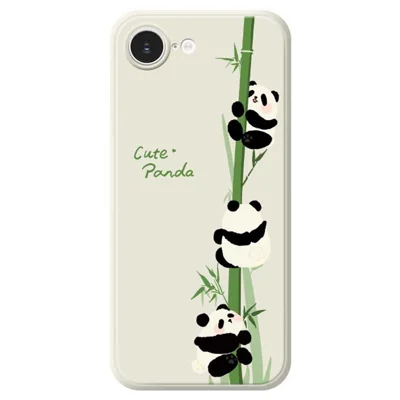 For iPhone 17e / 16e Case Panda Climbing Bamboo Pattern Printing Straight Edge TPU Phone Back Cover - Beige