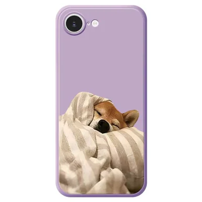 For iPhone 16e Hoesje met Afgedrukt Hondenpatroon Rechte Rand TPU Telefoonhoes - Paars