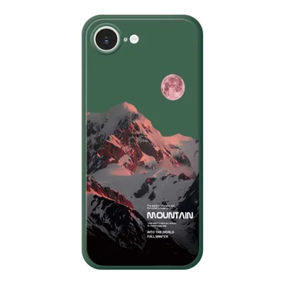 For iPhone 16e Case Roze Sneeuwberg Patroon Afdrukking Rechte Rand TPU Telefoon Achterkant - Groen