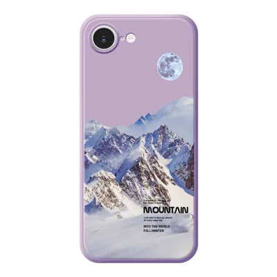 For iPhone 16e Hoesje met Print van Witte Sneeuwberg Rechte Rand TPU Telefoonhoes - Paars