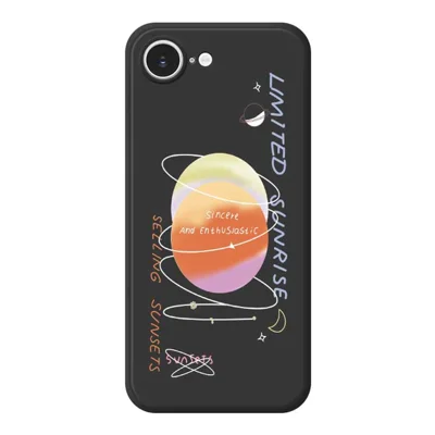 For iPhone 17e / 16e Case Planet Pattern Printing Straight Edge TPU Phone Back Cover - Black
