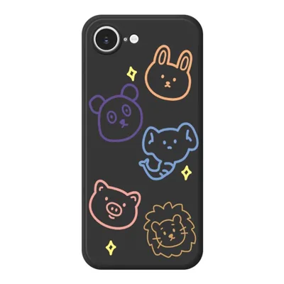 For iPhone 16e Hoesje Dierensketches Patroon Afdruk Rechte Rand TPU Telefoon Achterkant - Zwart