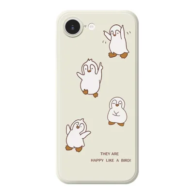 TPU-hoesje voor iPhone 16e met vrolijk pinguïnpatroon, rechte rand, achterkant telefoonhoesje - Beige
