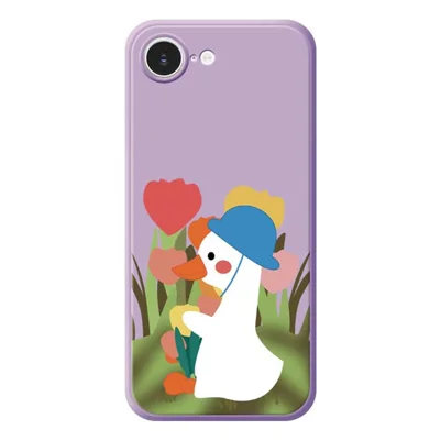 For iPhone 17e / 16e Case Cartoon Duck Pattern Printing Straight Edge TPU Phone Back Cover - Purple
