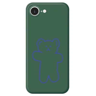 For iPhone 17e / 16e Case Simple Bear Pattern Printing Straight Edge TPU Phone Back Cover - Green