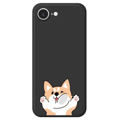 For iPhone 16e Hoesje met Grappig Hondje Patroon Rechte Rand TPU Telefoonhoes - Zwart