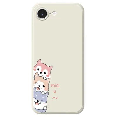 For iPhone 16e Hoesje met 3 Schattige Hondjes Patroon Rechte Rand TPU Telefoonhoes - Beige