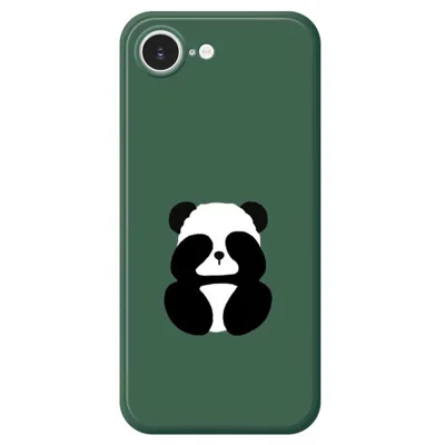 For iPhone 16e Hoesje met Afbeelding van een Geplooide Panda Rechte Rand TPU Telefoonhoesje - Groen