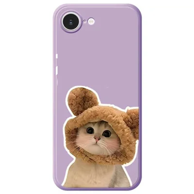 For iPhone 17e / 16e Case Cute Cat in the Hat Pattern Printing Straight Edge TPU Phone Back Cover - Purple