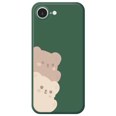 For iPhone 16e Hoesje Schattige Beren Patroon Afdrukken Rechte Rand TPU Telefoon Achterkant - Groen