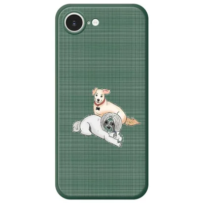For iPhone 16e Hoesje met Print van Twee Honden Rechte Rand TPU Telefoonhoes - Groen