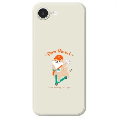 For iPhone 16e Hoesje Schattig Hondje Postbode Patroon Afdruk Rechte Rand TPU Telefoon Achterkant - Beige