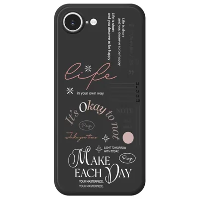 For iPhone 16e Hoesje Make Each Day Patroonbedrukking Rechte Rand TPU Telefoon Achterkant - Zwart