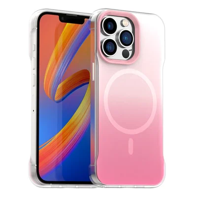 For iPhone 13 Pro Max Magnetic Case Gradient Design Borderless IMD TPU + PC + PET Phone Cover - Pink