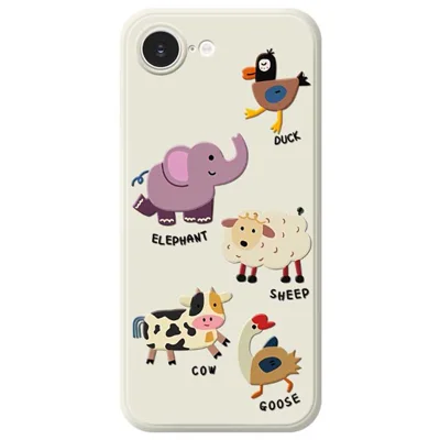 For iPhone 17e / 16e Case Five Animals Pattern Printing Straight Edge TPU Phone Back Cover - Beige