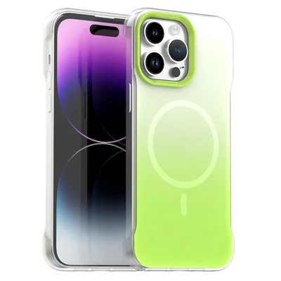 For iPhone 14 Pro Magnetic Case Gradient Design Borderless IMD TPU + PC + PET Phone Cover - Green